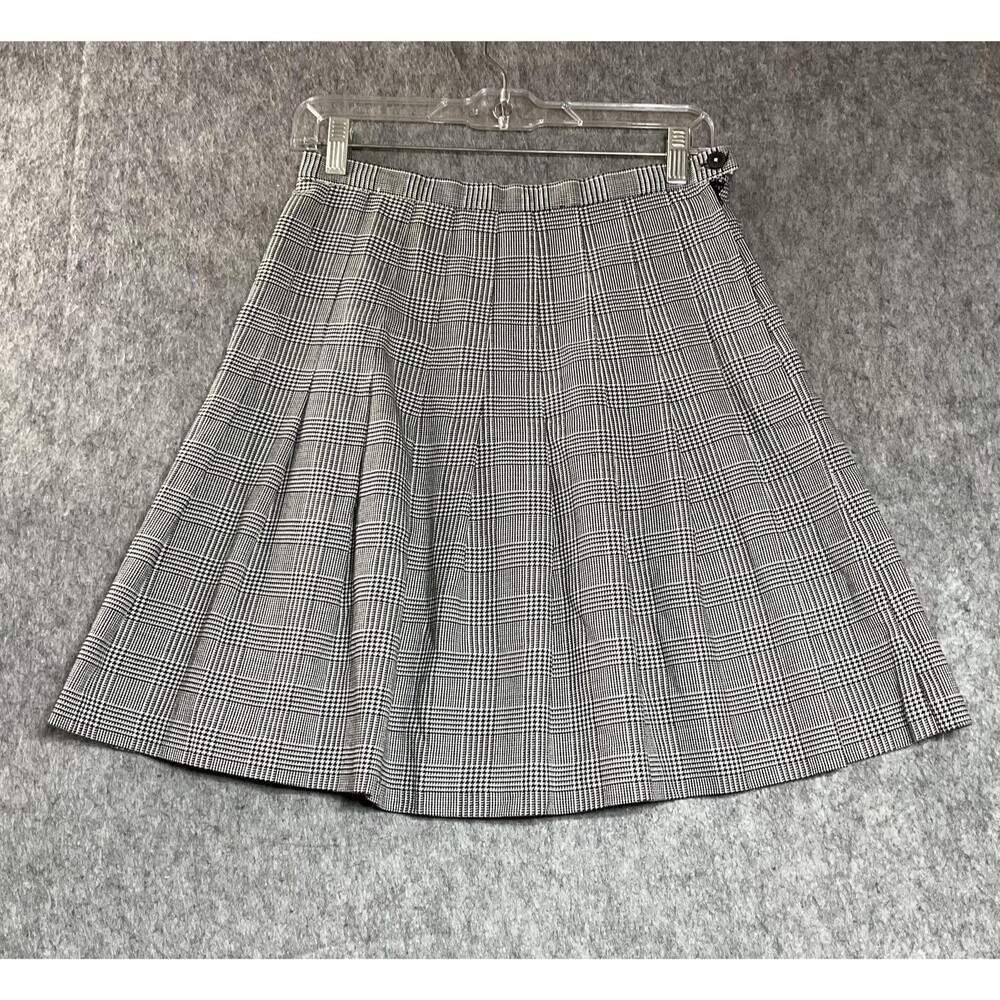 Vintage Skirt Womens Small Black Plaid Pleated Knee Length School Girl Cosplay
